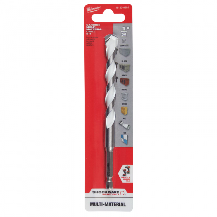 BROCA MILWAUKEE 48208892 DE CARBURO SHOCKWAVE PARA MATERIALES MULTIPLES DE 12IN X 6IN 12.7MM  image number null