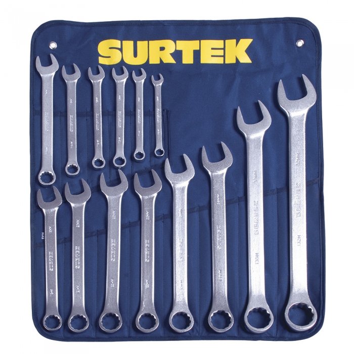 JUEGO SURTEK COM15M DE 14 LLAVES COMBINADAS SATINADAS 12 PUNTAS METRICAS  image number null