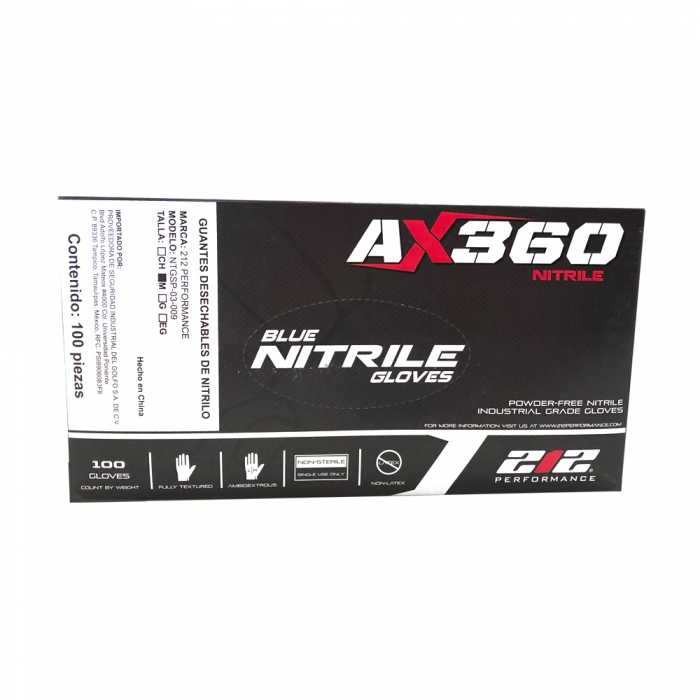 Guante Ax360 Desechable de Nitrilo Azul sin Polvo 5 Mil Dispenser C100 Pzas TM  image number null