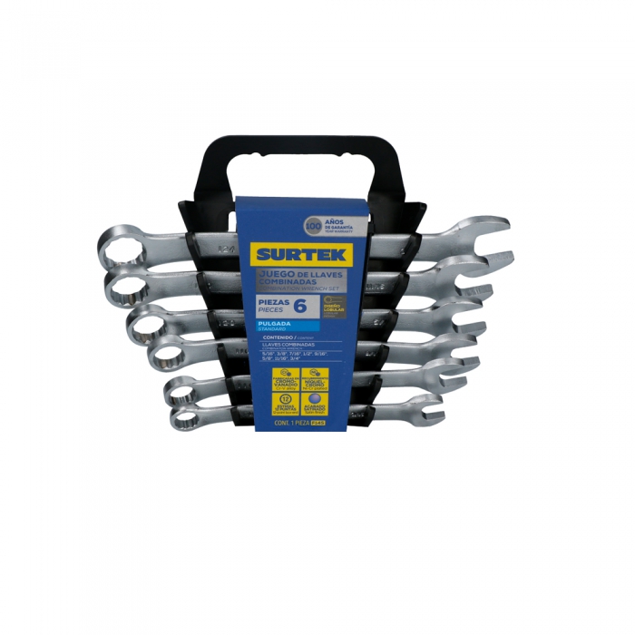 JUEGO SURTEK F04S DE 6LLAVES COMBINADAS SATINADAS 12 PUNTAS EN PULGADAS EN RACK  image number null