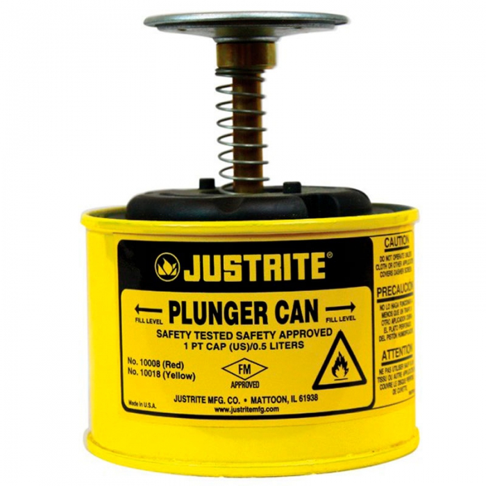 BIDON DE SEGURIDAD JUSTRITE C/PISTON DE ACERO AMARILLO DE 0.5 LT DE 125 X 133 MM  image number null