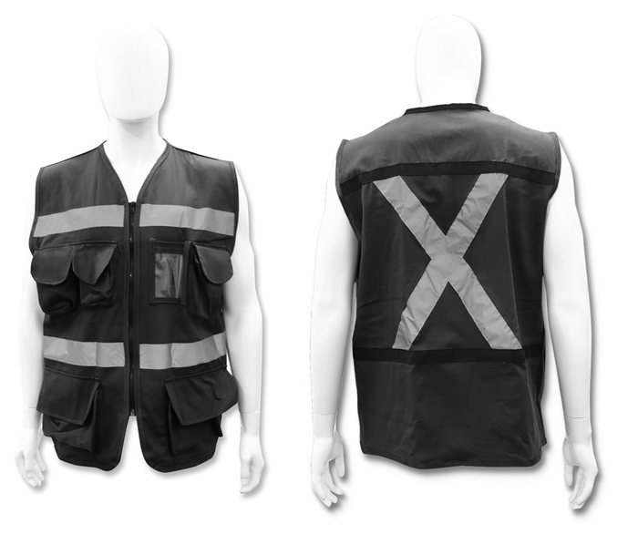 CHALECO VALLEN TIPO RESCATISTA NEGRO 100% ALGODON 7 BOLSAS SIN BROCHES C/TELA EN LOS COSTADOS T-M  image number null