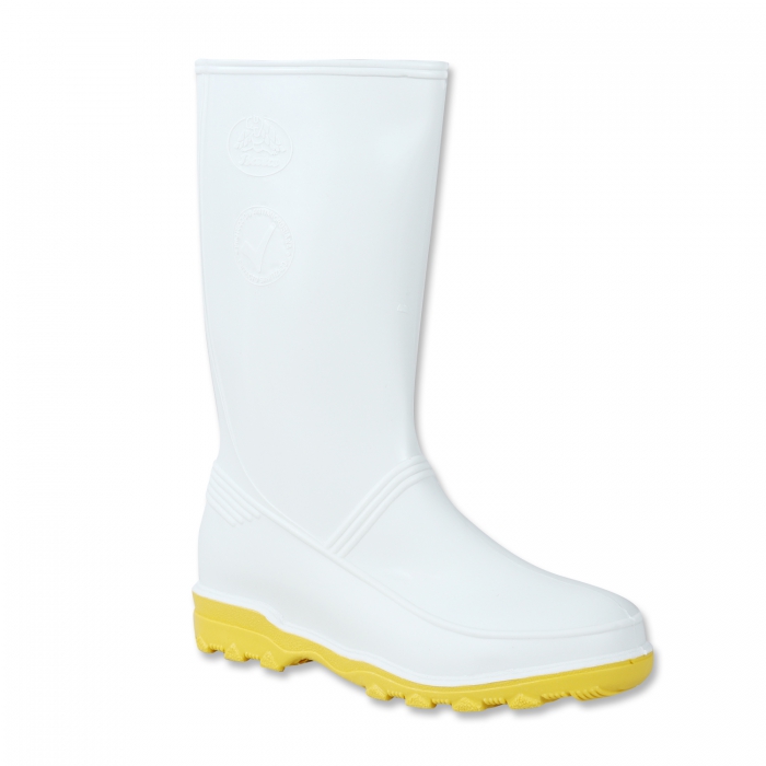 BOTA CHIBOL PDAMA DE PVC BLANCA SUELA AMARILLA T4  image number null