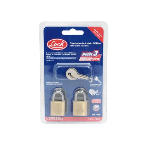 CANDADO LOCK L20S20EB DE LATON LLAVE ESTANDAR 2 PIEZAS 20MM  image number null