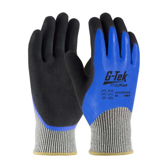 GUANTE PIP DE HPPE POLYKOR AZULNEGRO RECUBRIMIENTO DE DOBLE NITRILO ANTICORTE NIVEL 5 TL  image number null