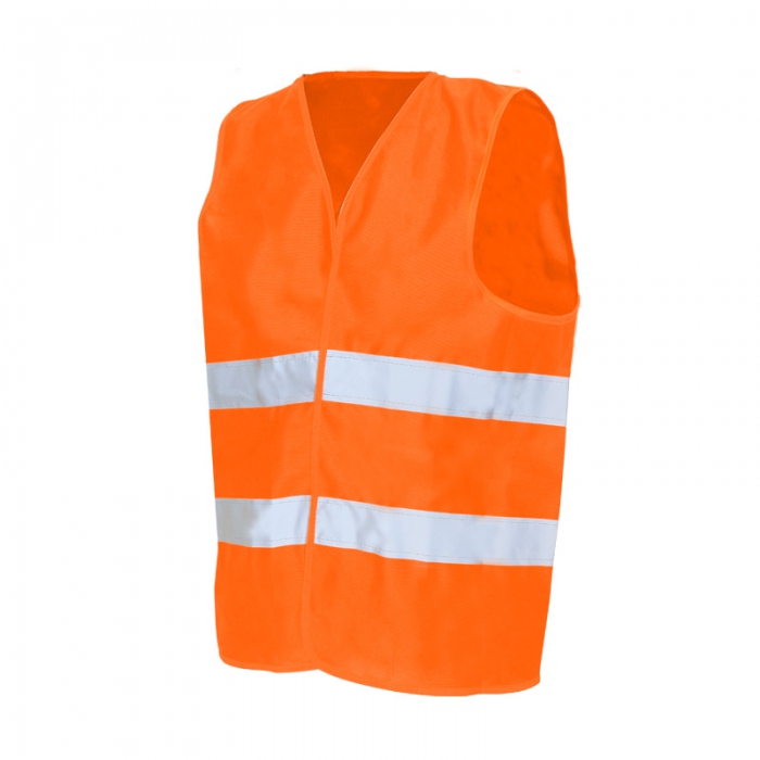 CHALECO JYRSA 100% POLIESTER NARANJA ALTA VISIBILIDAD C/CINTAS REFLEJANTES GRIS T-M  image number null