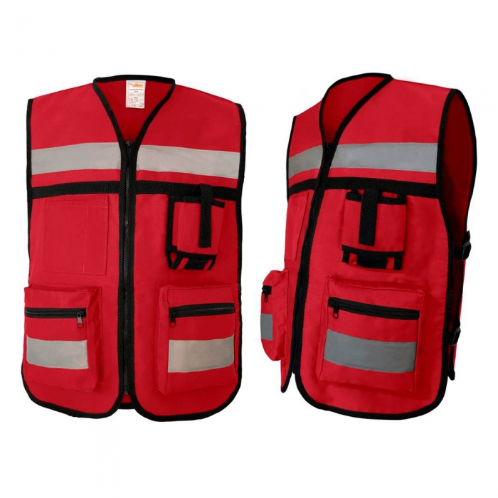 Compre su Chaleco Vallen Tipo Rescatista Rojo CCinta Reflejante C4 Bolsas  Al Frente TL por MXN 337.77