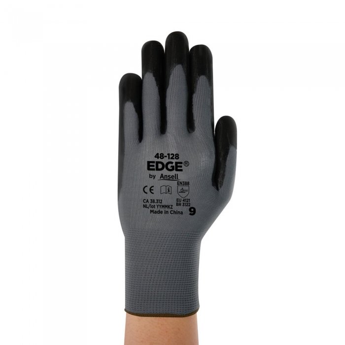 GUANTE ANSELL EDGE FORRO POLISTER GRIS OSCURO RECUBRIMIENTO DE NITRILO NEGRO T10  image number null