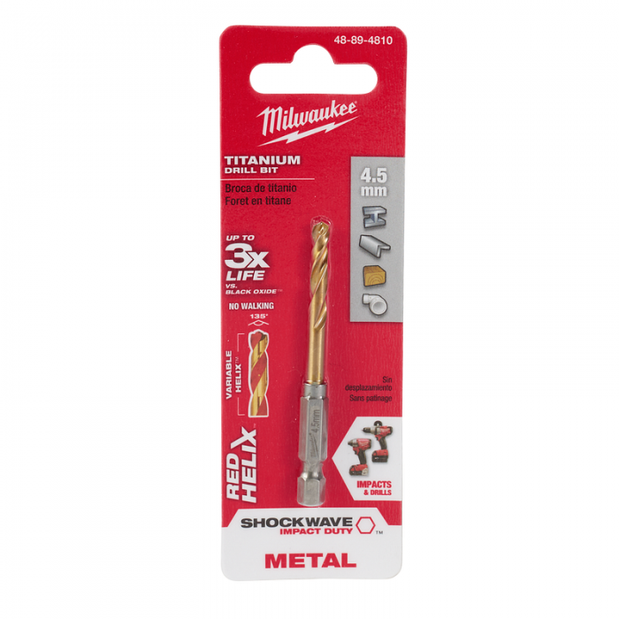 BROCA MILWAUKEE 48894810 METRICAS DE TITANIO SHOCKWAVE RED HELIX 4.5MM  image number null