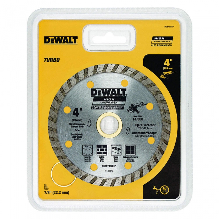 DISCO DE CORTE DIAMANTE DEWALT DW47400HP DE LA HOJA DE 4IN TURBO 14500 RPM MAX  image number null