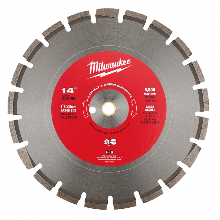 DISCO MILWAUKEE 49937240 SEGMENTADO DE 14IN PARA ASFALTO Y CONCRETO VERDE  image number null