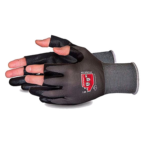 Guante Dexterity de Nylon Gris CAgarre de Nitrilo Microporoso Negro Tres Dedos Descubiertos T8  image number null