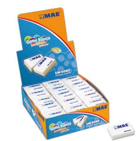 GOMA MAE GM60BE BLANCA PARA BORRAR TIPO ESCOLAR CAJA CON 60 PZAS  image number null