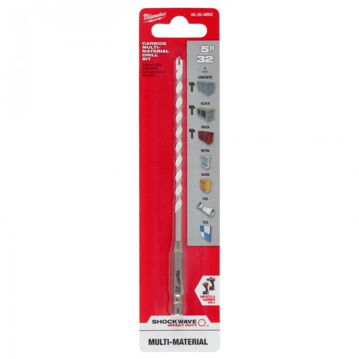 BROCA MILWAUKEE 48208882 DE CARBURO SHOCKWAVE PARA MATERIALES MULTIPLES DE 532IN X 6IN 4MM  image number null