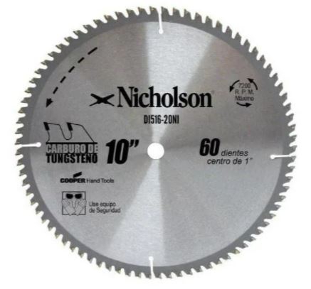 DISCO NICHOLSON DI51620NI SIERRA CARB MADE 10 IN 60 DTS EJE 1 IN  image number null