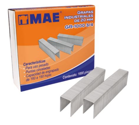 GRAPA MAE GR1000 N34 DE USO PESADO 44259 CAJA CON 1000 PZAS DE 160 A 190 HOJAS  image number null