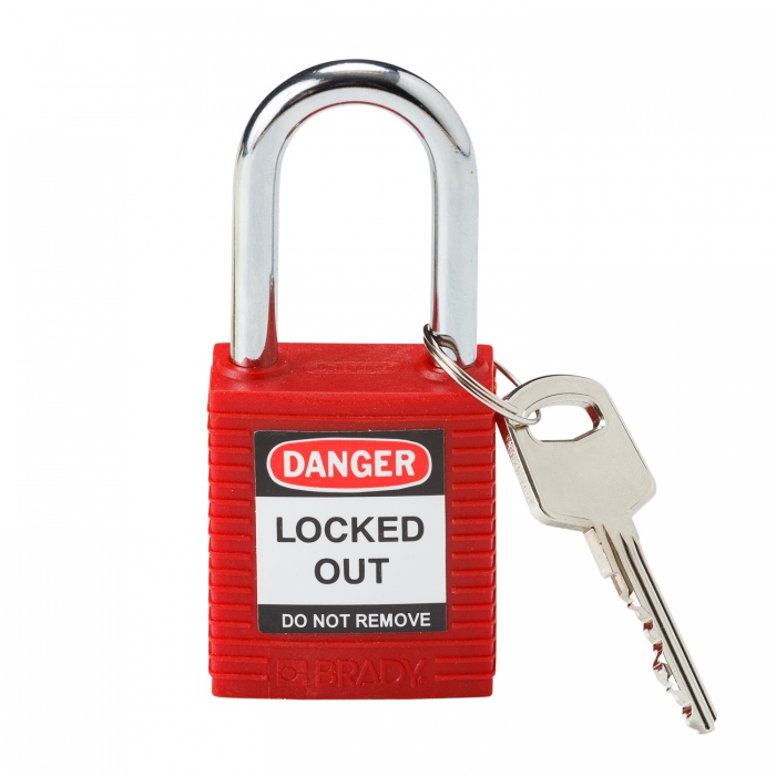 CANDADO BRADY DE PLASTICO ROJO 6 PERNOS ARCO DE 1 1/2 I  image number null