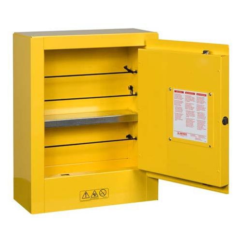 MINI GABINETE JUSTRITE DE SEGURIDAD INFLAMABLE DE ACERO AMARILLO 1 ESTANTE CPUERTA  image number null