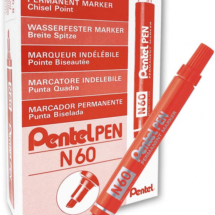 MARCADOR PENTEL N60B PERMANENTE PUNTA CINCELADA TINTA ROJO  image number null