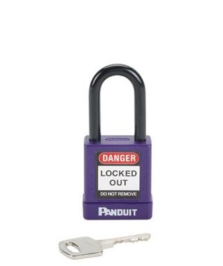 CANDADO PANDUIT PSI17088PU DE GRILLETE CORTO ACERO Y ALUMINIO NO CONDUCTOR PURPURA DE 1.58 IN X 1.77 IN  image number null