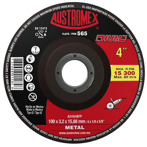 DISCO AUSTROMEX 565 CON CENTRO DEPRIMIDO PARA CORTE DE METAL TIPO 42 DIMENSION 100X3.2X15.88 ESPECIFICACION A24Q4BFP  image number null