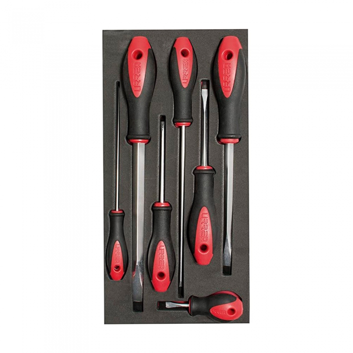 JUEGO DE DESTORNILLADORES URREA CH117 7 PZAS BIMATERIAL PUNTA PLANA  image number null