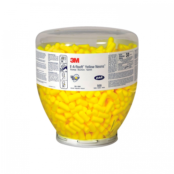 TAPON AUDITIVO 3M DE POLIURETANO AMARILLO NEON NRR 33 DB DISPENSER CAJA C4 DISPENSER DE 500 PARES CU  image number null