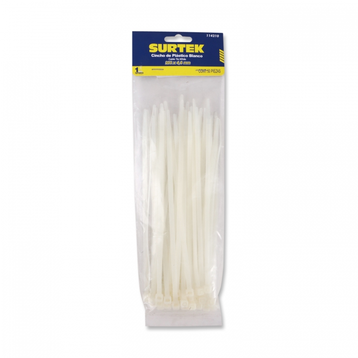 CINCHO PLASTICO SURTEK 114210 NATURAL 203 X 4.6MM 50 PIEZAS  image number null