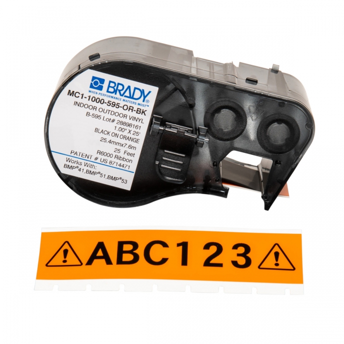 Cinta Brady de Vinyl Negro sobre Naranja de 1 In X 25 Ft PImpresora Bmp51  image number null