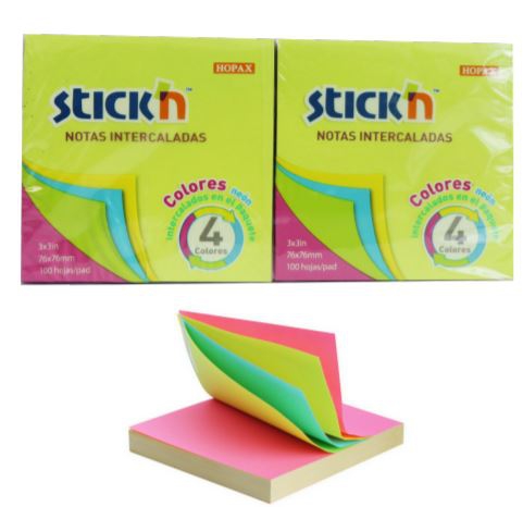 NOTA MAE 21822 ADHESIVA 3X3 COLORES NEON CON 12 PZAS DE 100 HOJAS CU  image number null