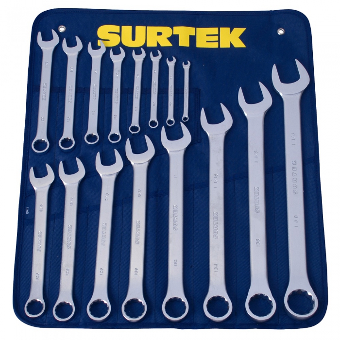 JUEGO SURTEK COM17 DE 16LLAVES COMBINADAS SATINADAS 12 PUNTAS EN PULGADAS  image number null