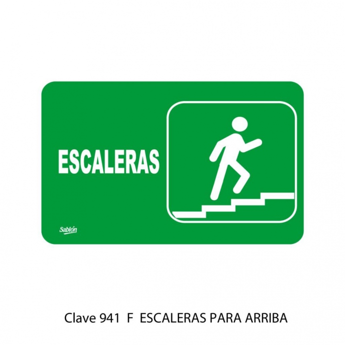 SENAL SABLON 7941F ESCALERAS ARRIBA 22.8X15.2 VERDE IMPRESO BLANCO  image number null