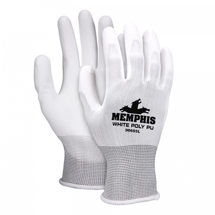 GUANTE MCR DE NYLON BLANCO CRECUBRIMIENTO DE PU EN PALMA Y DEDOS TXS  image number null