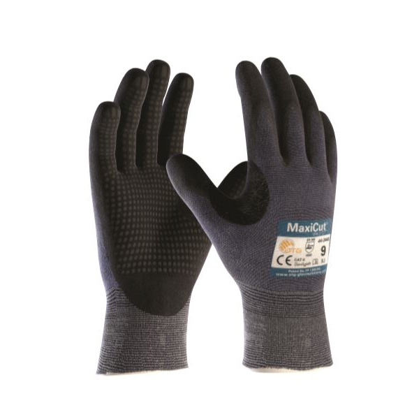 GUANTE ANTICORTE ATG MAXICUT ULTRA DT 443445 TEJIDO AZUL CRECUBRIMIENTO DE MICRO ESPUMA DE NITRILO NEGRO TS  image number null