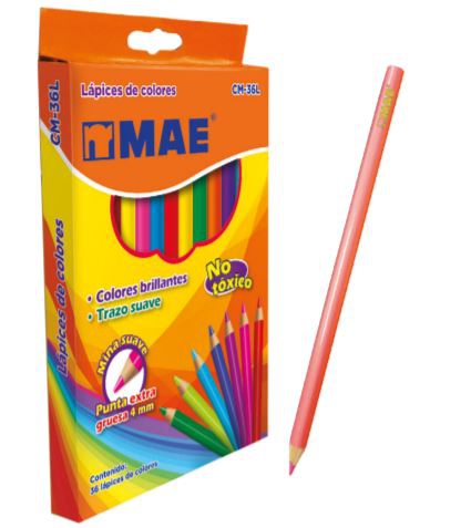 LAPICES MAE CM36L DE COLORES LARGOS CAJA CON 36 PZAS MINA 4 MM  image number null