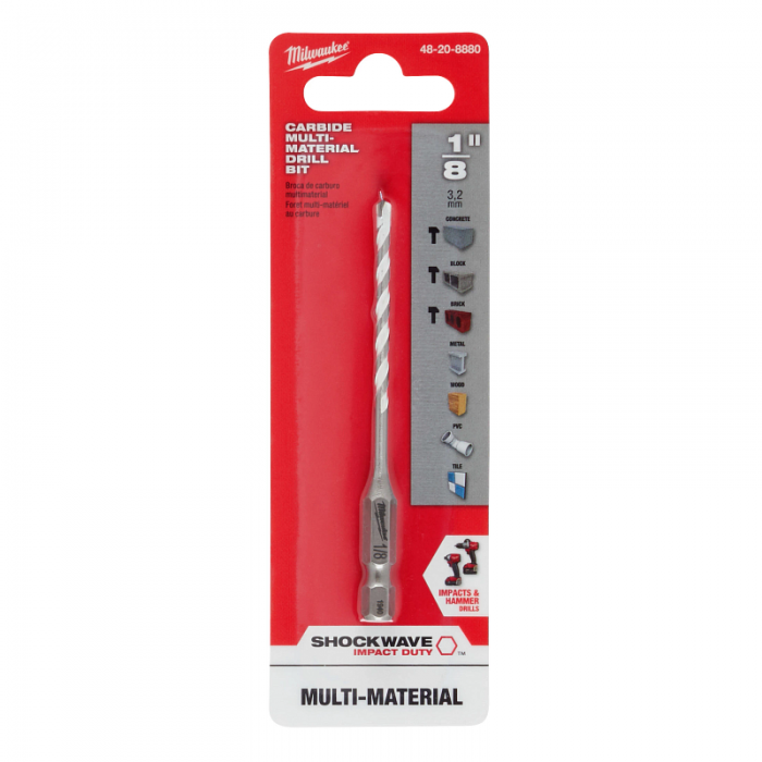 BROCA MILWAUKEE 48208880 DE CARBURO SHOCKWAVE PARA MATERIALES MULTIPLES DE 18IN X 3.5IN  image number null