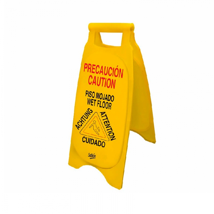 CABALLETE SABLON 7700 DE PLASTICO AMARILLO CON LEYENDA PISO MOJADO DE 30 X 66 CM  image number null