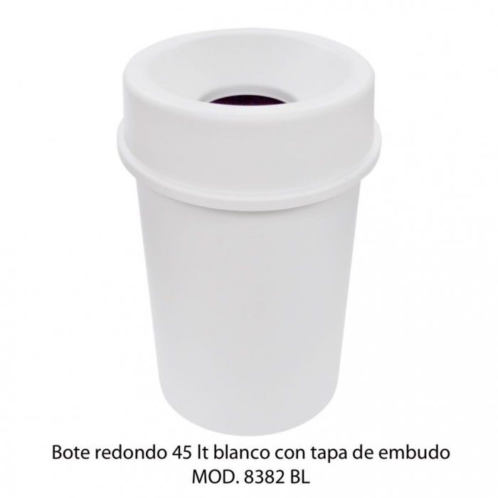 BOTE SABLON 8382BL REDONDO 45L TAPA EMBUDO BLANCO  image number null