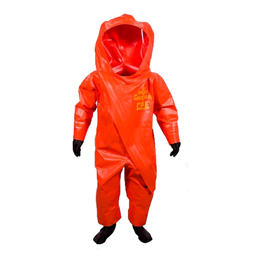 TRAJE ENCAPSULADO STANDAR SAFETY DE CPE TIPO CHEMMASTER NARANJA CON CIERRE AL FRENTE CBOTINES GUANTES Y CONOS PCREAR SELLO HERMETICO TM  image number null