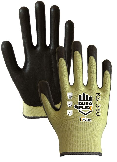 GUANTE GISA KS350 FORRO KEVLAR VERDE CRECUBRIMIENTO DE NITRILO ESPUMADO NEGRO T6  image number null