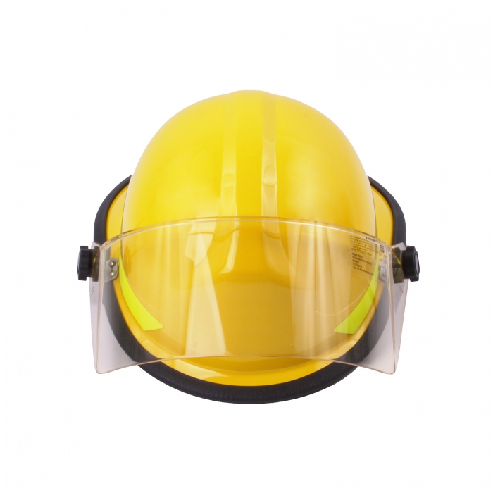 CASCO DE BOMBERO BULLARD FIREDOME DE TERMOPLASTICO AMARILLO SUSPENSION MATRACA 6PTS C/PROTECTOR FACIAL DE 4 IN Y CINTAS REFLEJANTES  image number null