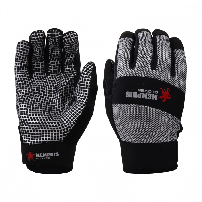 Guante Mcr Palma y Dedos de Cuero Sintetico Silicon en Forma de Telaraña Negro con Plateado Mod MultiTask TL  image number null
