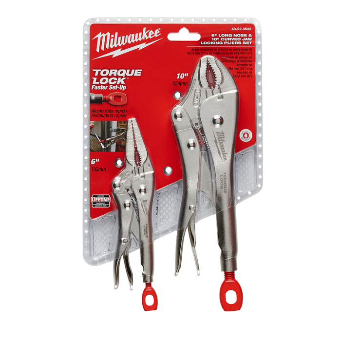 PINZAS MILWAUKEE 48223602 DE PRESION TORQUE LOCK PUNTA LARGA 6IN Y MANDIBULA CURVA 10IN  image number null