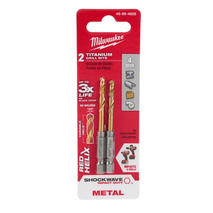 BROCA MILWAUKEE 48894808 METRICAS DE TITANIO SHOCKWAVE RED HELIX 4MM  image number null