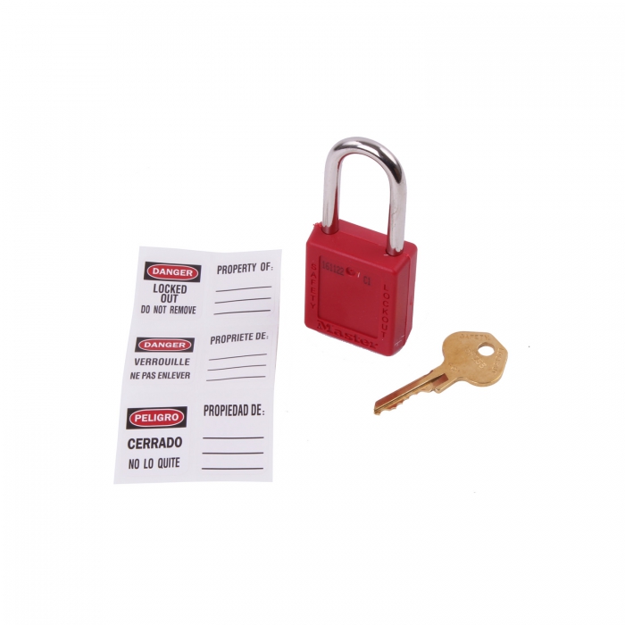 CANDADO MASTER LOCK DE PLASTICO ROJO 6 PERNOS ARCO DE 1 12 IN CLLAVE DIFERENTE  image number null