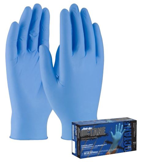 GUANTE PIP AMBIDEX DE NITRILO AZUL DESECHABLE 3 MIL ESPESOR 9.4 IN LARGO SIN POLVO PUÑO ENRROLLADO TS  image number null