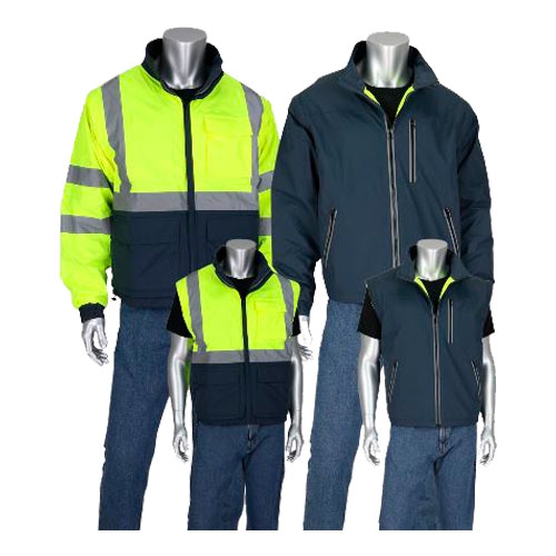 Chamarra Pip Impermeable Reversible de PoliesterNylon AmarilloNegro Mangas Desmontables CCinta Reflejante Plata de 2 In T3xl  image number null