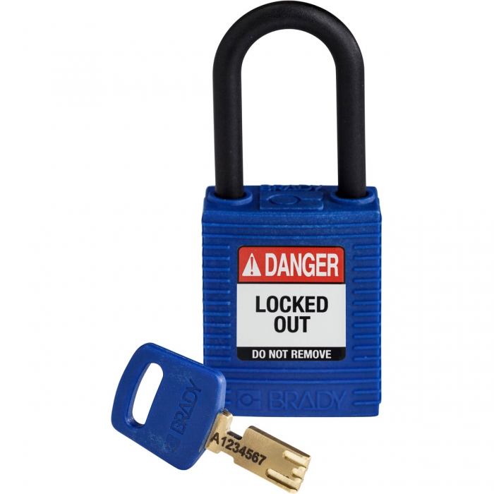 CANDADO BRADY SAFEKEY DE NYLON AZUL DE 1.8 IN X 1.5 IN X 0.75 IN LLAVES DIFERENTES  image number null
