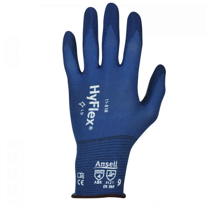 GUANTE ANSELL HYFLEX FORRO DE SPANDEX NYLON CRECUBRIMIENTO DE ESPUMA DE NITRILO AZUL CAL 18 T7  image number null