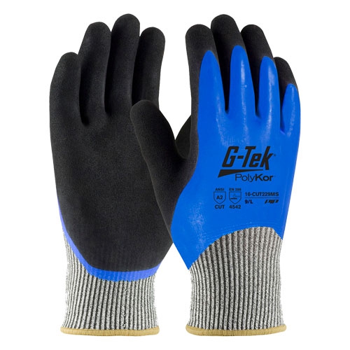GUANTE PIP DE HPPE POLYKOR AZUL/NEGRO RECUBRIMIENTO DE DOBLE NITRILO ANTICORTE NIVEL 5 T-M  image number null